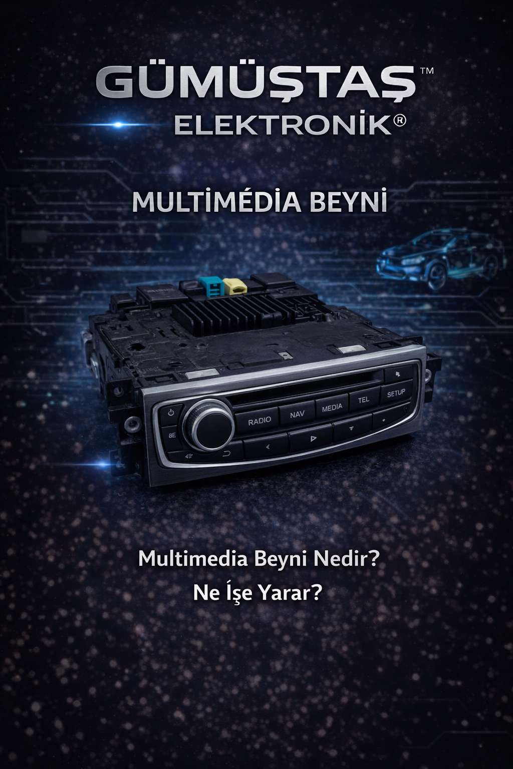 Multimedia beyni, araçlarda ses, görüntü, navigasyon ve bağlantı sistemlerini yöneten elektronik kontrol ünitesidir