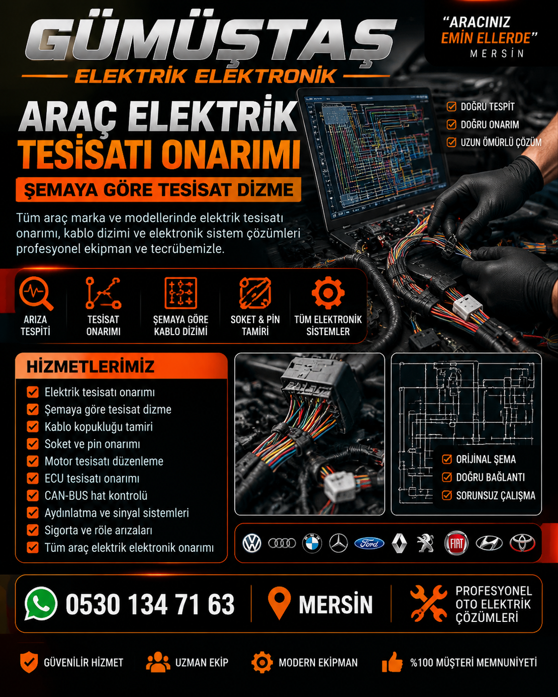 Araç Elektrik Tesisatı Onarımı ve Şemaya Göre Tesisat Dizme – Mersin Gümüştaş Elektrik Elektronik